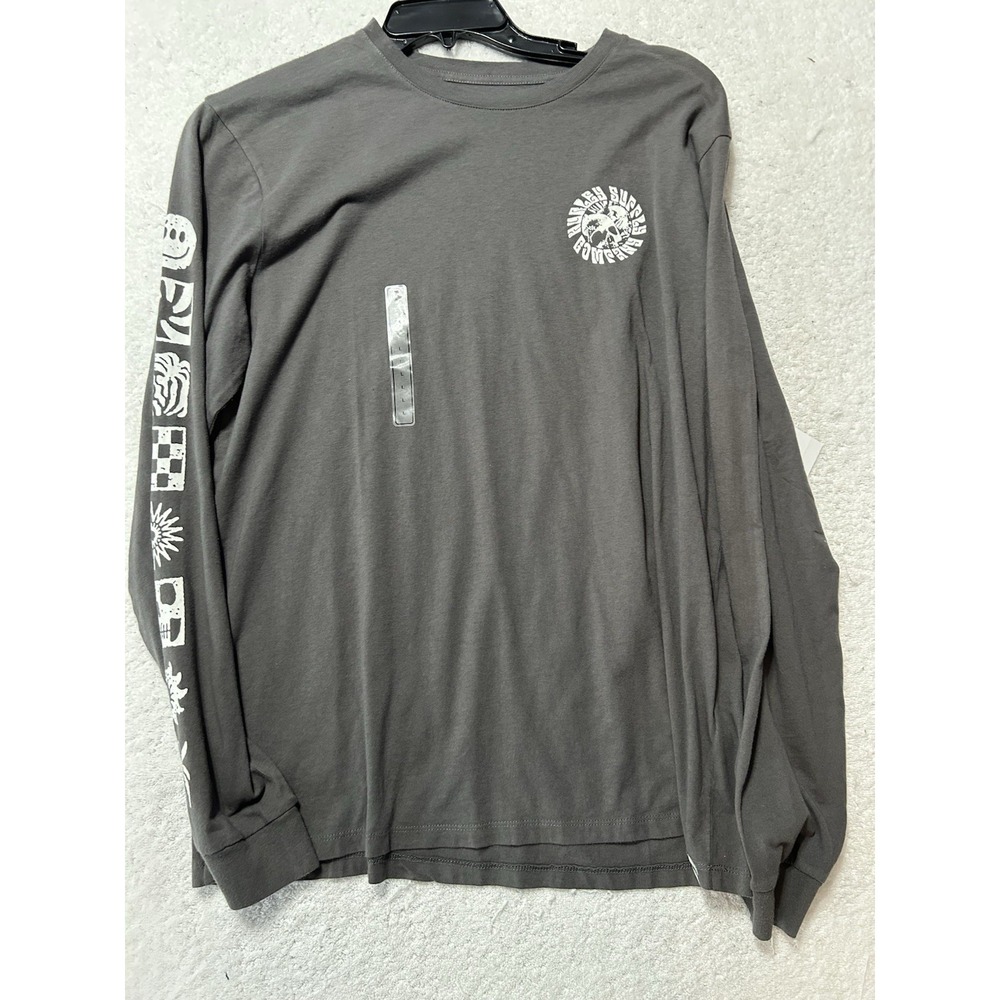 Hurley Skull Mandala Long Sleeve Men's Large Grey Cotton T-Shirt (C3)